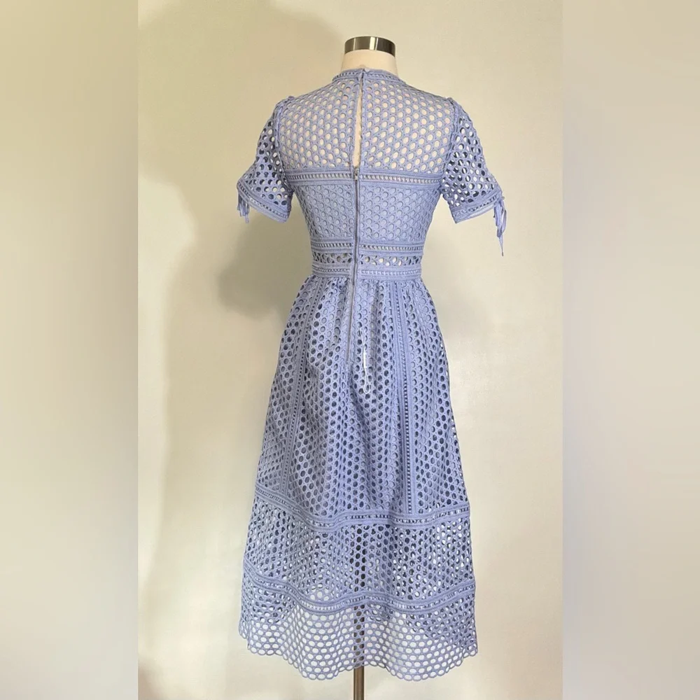 Self Portrait Guipure Lace Midi Dress in Lilac Size 2 New With Tag - Picture 4 of 11